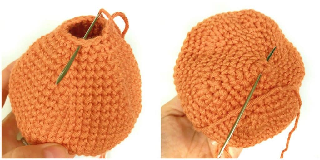 Step by step photos of crochet pumpkin directions