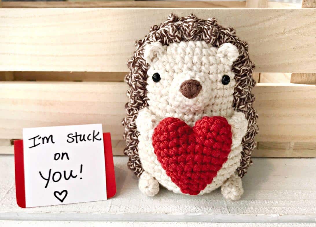 Crochet hedgehog valentine