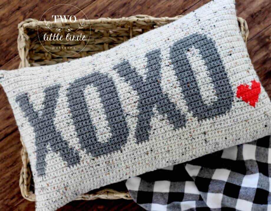 XOXO crochet pillow