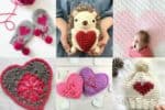 Collage of crochet valentine patterns