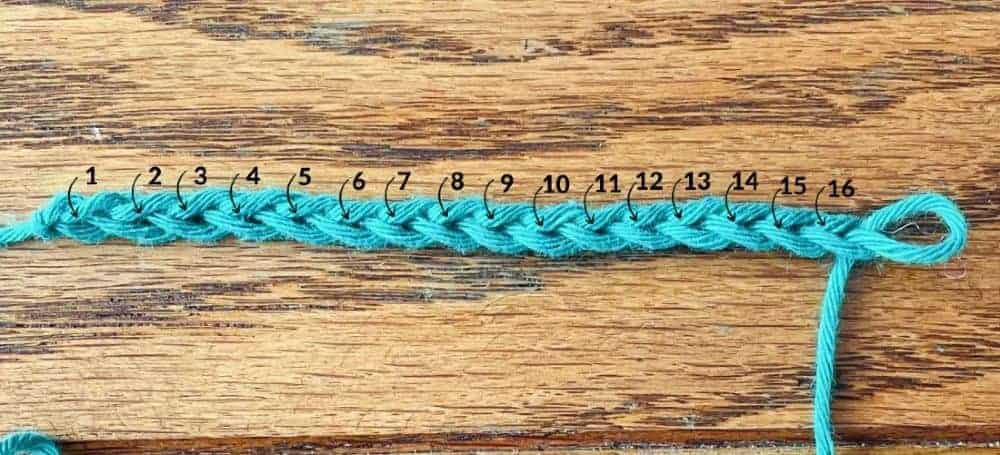 Crochet chain stitches, totally 16.