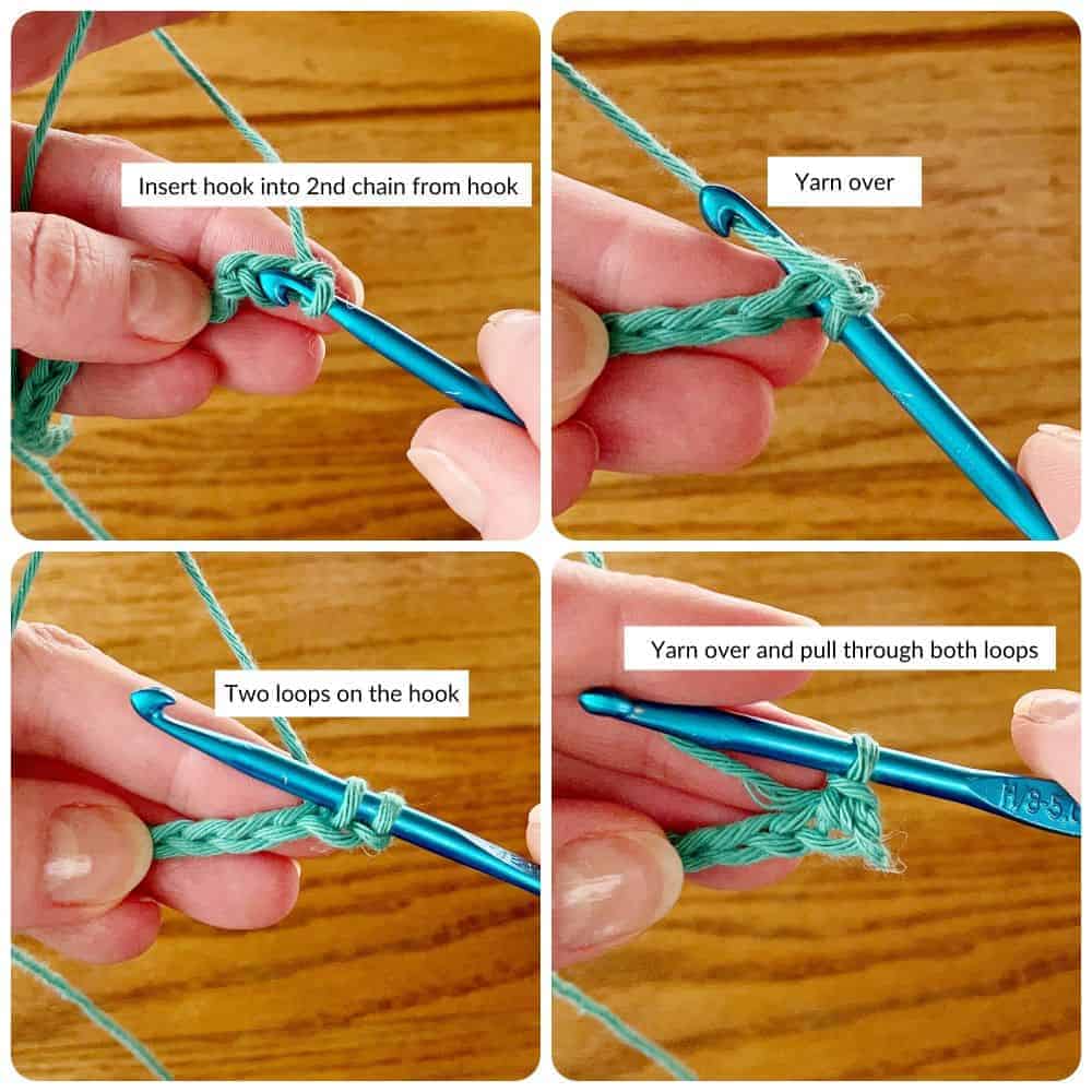 Collage of single crochet steps