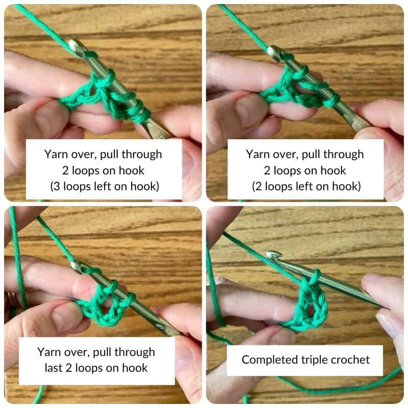 Additional collage with steps to triple crochet