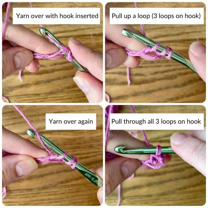 Collage of remaining half double crochet steps