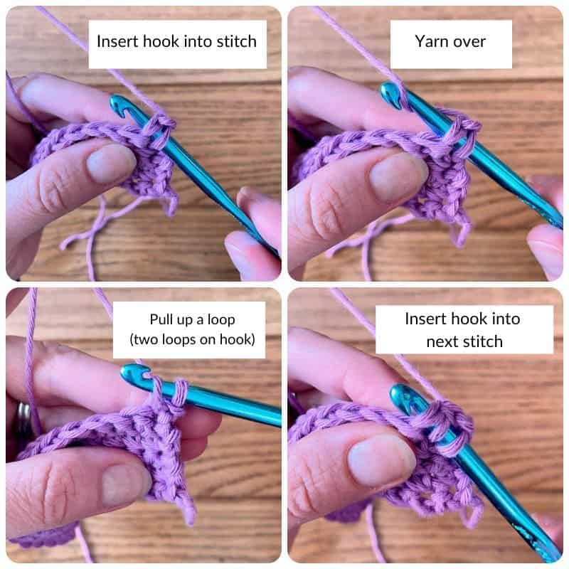 Steps of single crochet decrease in a collage