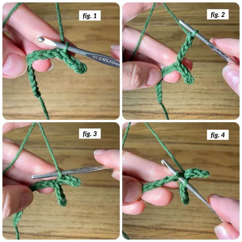 First 4 steps for crochet pine needle pattern