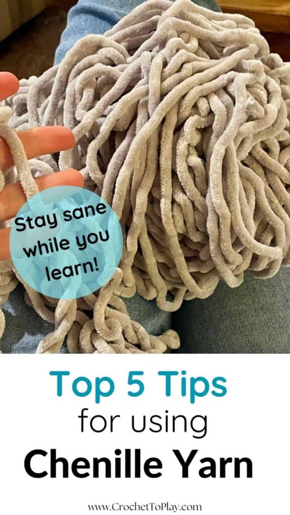 Pin image for Pinterest sharing tips for using chenille yarn