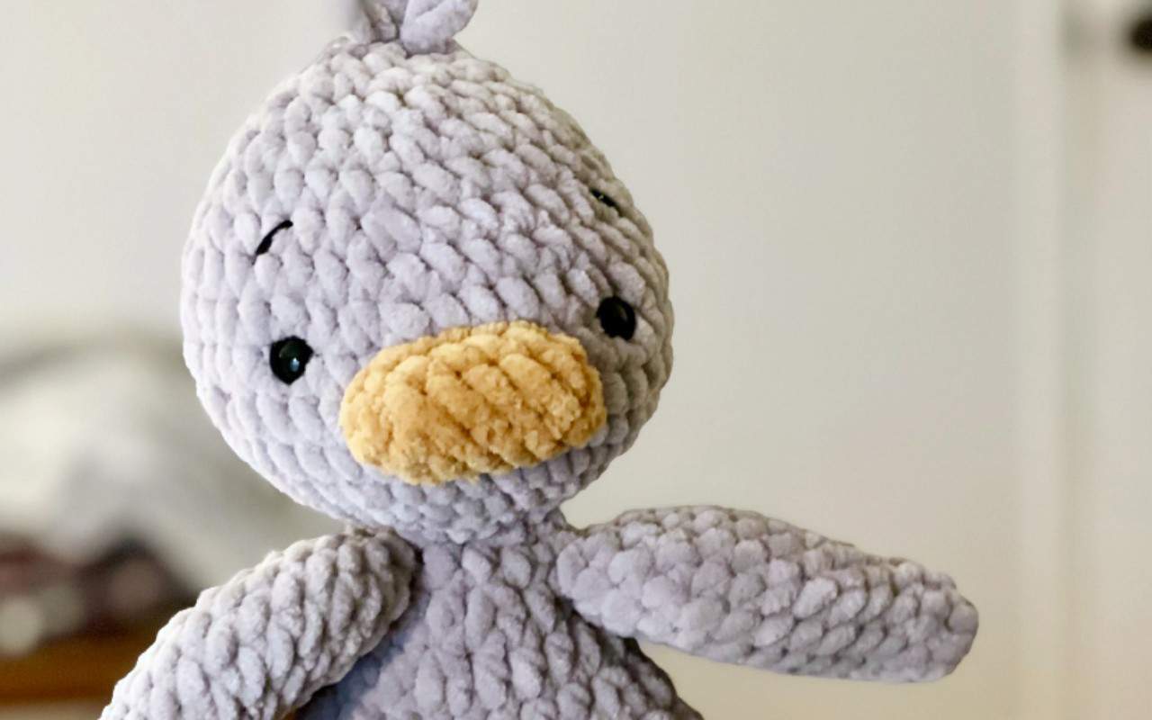Close up of chenille yarn duck