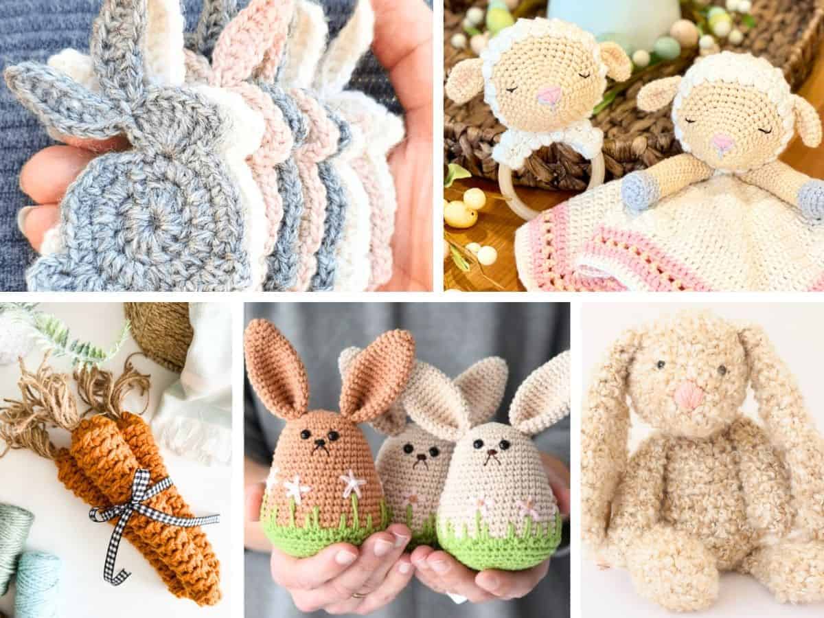Collage of cute and free crochet Easter patterns