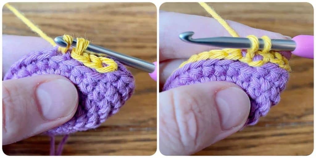 Back loops only method of changing colors for amigurumi