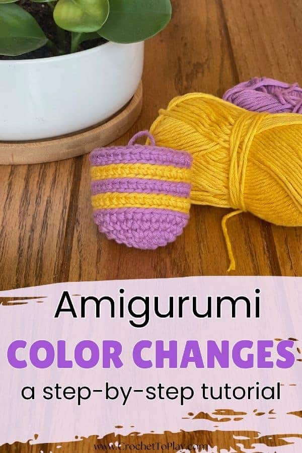 Pinterest image of striped amigurumi piece