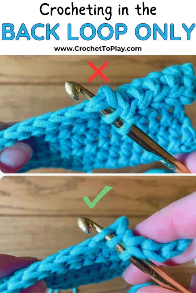 Pinterest pin showing right and wrong way to crochet in BLO