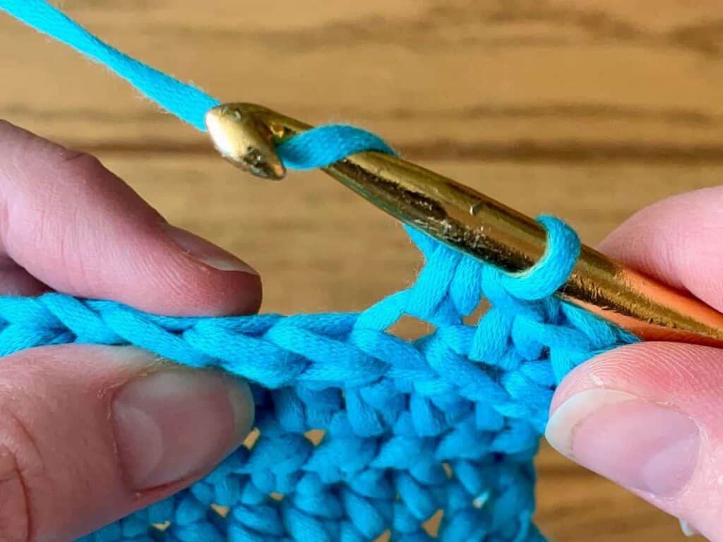 Crocheting in the back loop only, step one